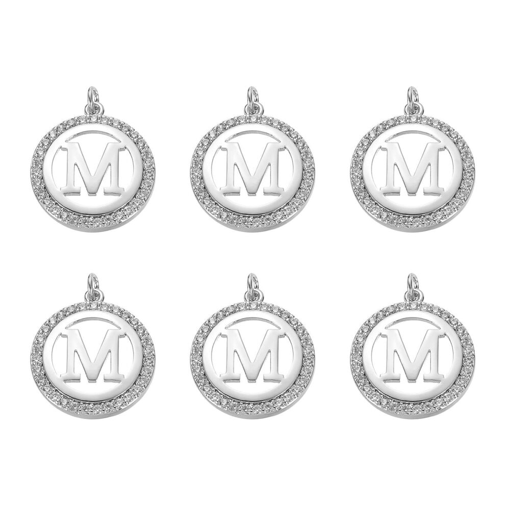 5239 6 Pcs Letter Charm Bulk Initial Charm Round Alphabet Charm Pendant